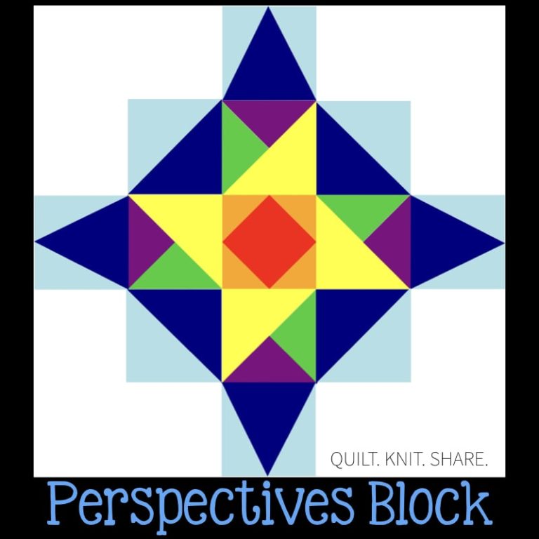 Create a beautiful illusion with this perspectives block. When the blocks are put together circles appear, but there are no curved seams. The block utilizes two different size triangles to create this illusion. The tutorial is a FREE download! #quiltblock #perspectivesblock
